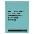 Large teal leatherette sketch book laser etched with 'Consequences' design