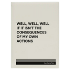 Large white leatherette sketch book laser etched with 'Consequences' design