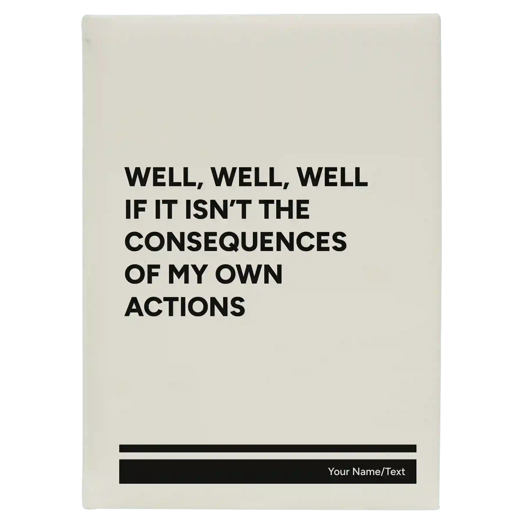 Large white leatherette sketch book laser etched with 'Consequences' design