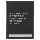 Large black/silver leatherette sketch book laser etched with 'Consequences' design