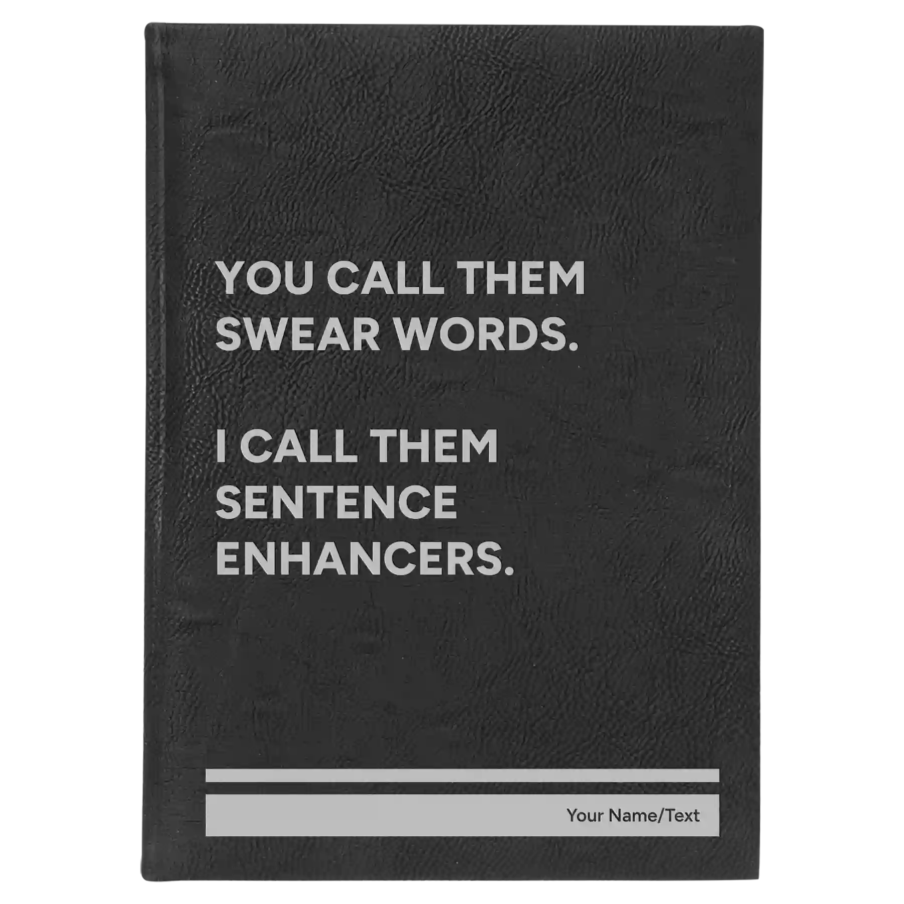 Large black/silver leatherette sketch book laser etched with 'Swear Words' design