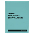 Large teal leatherette sketch book laser etched with 'Zombie Apocalypse Survival Plans' design