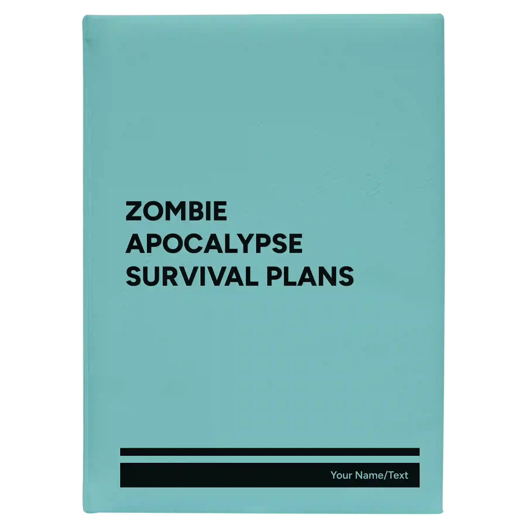 Large teal leatherette sketch book laser etched with 'Zombie Apocalypse Survival Plans' design