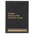 Large black/gold leatherette sketch book laser etched with 'Zombie Apocalypse Survival Plans' design