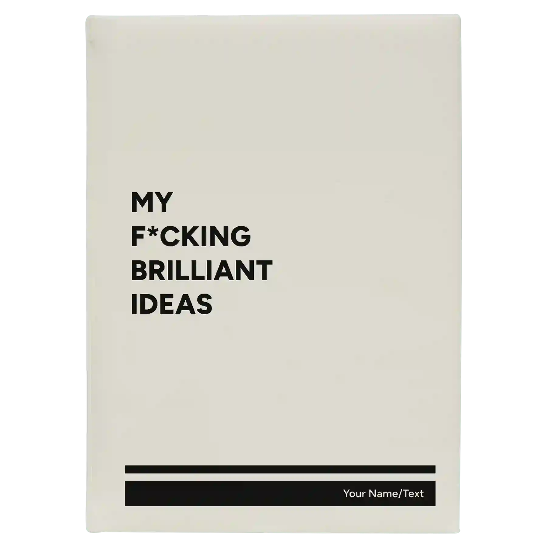Large white leatherette journal laser etched with 'Fcking Brilliant Ideas' design