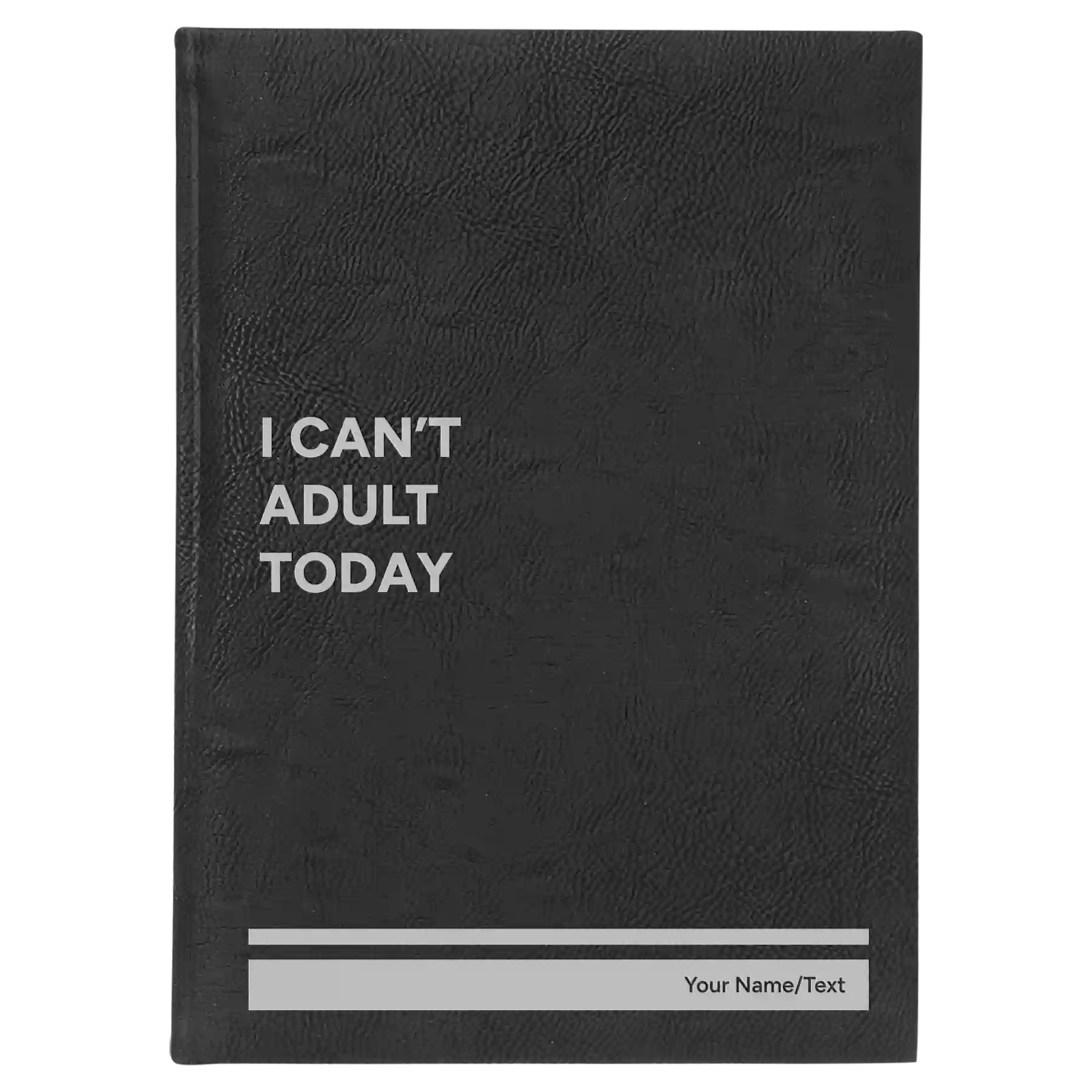 Large black/silver leatherette sketch book laser etched with 'Cant Adult' design