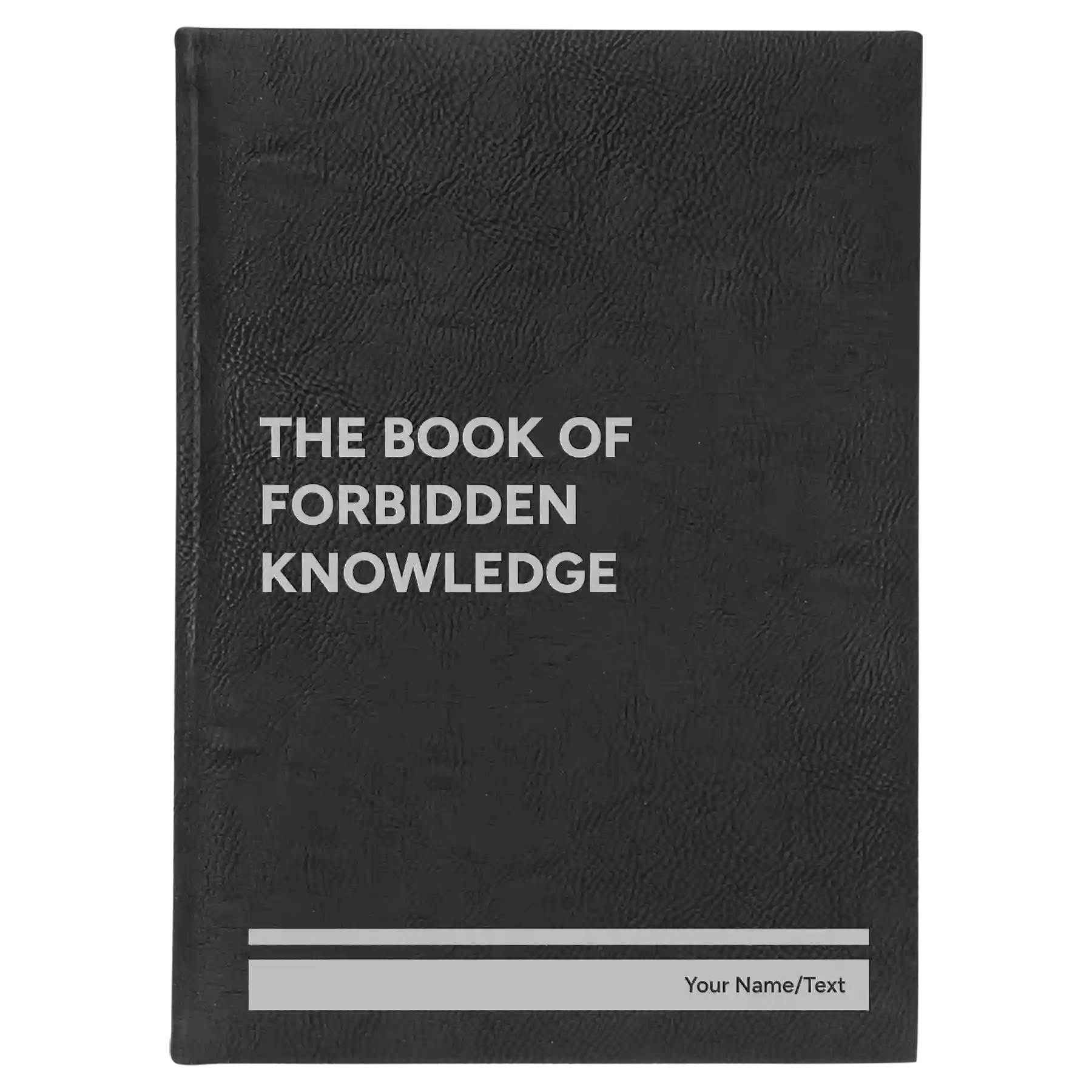 Large black/silver leatherette sketch book laser etched with 'Forbidden Knowledge' design