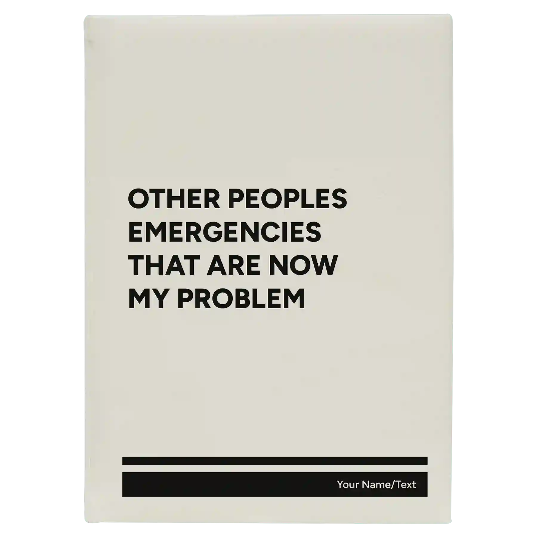 Large white leatherette journal laser etched with 'Other Peoples Emergencies' design