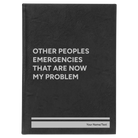Large black/silver leatherette sketch book laser etched with 'Other Peoples Emergencies' design
