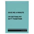 Large teal leatherette sketch book laser etched with 'Give Me A Minute' design