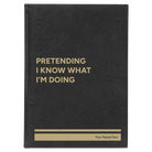 Large black/gold leatherette sketch book laser etched with 'Pretending I Know' design
