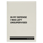 Large white leatherette sketch book laser etched with 'Left Unsupervised' design