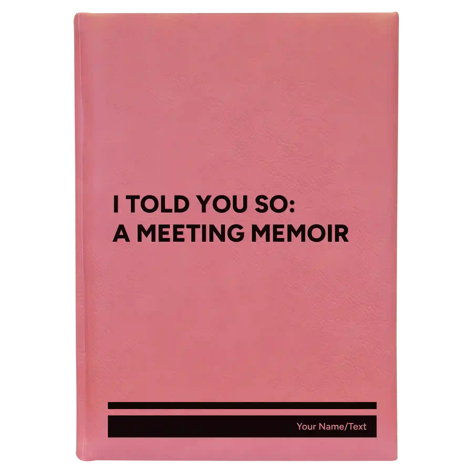 Large pink leatherette journal laser etched with 'Meeting Memoir' design