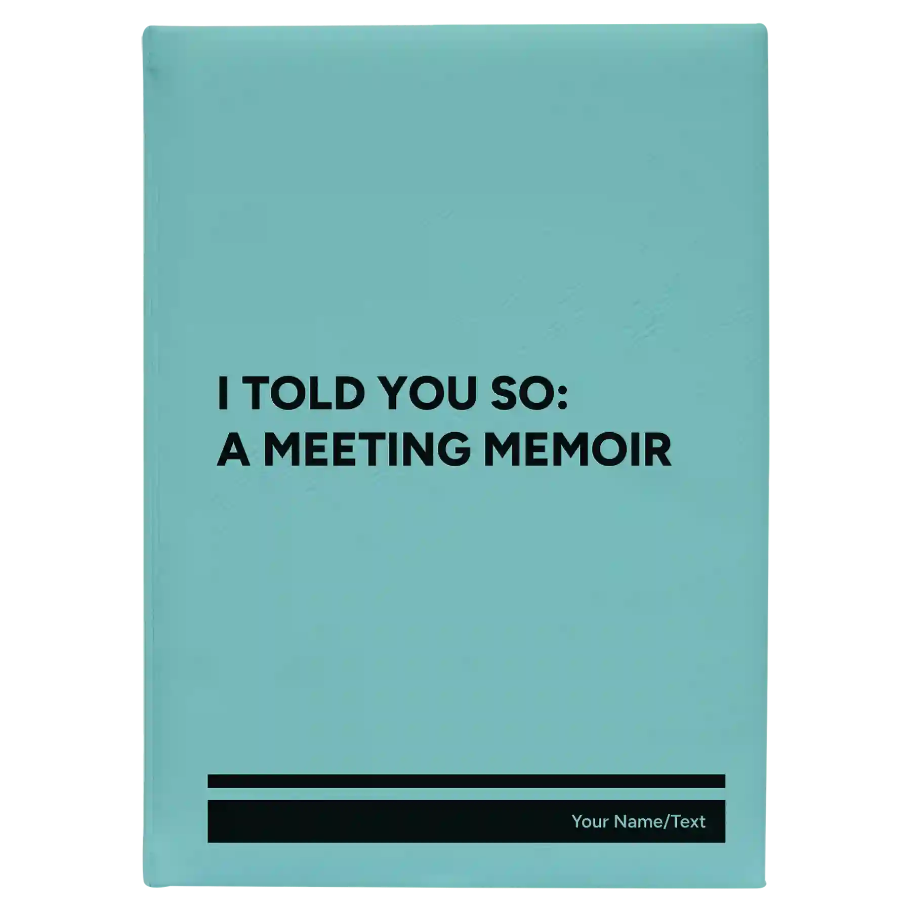 Large teal leatherette journal laser etched with 'Meeting Memoir' design