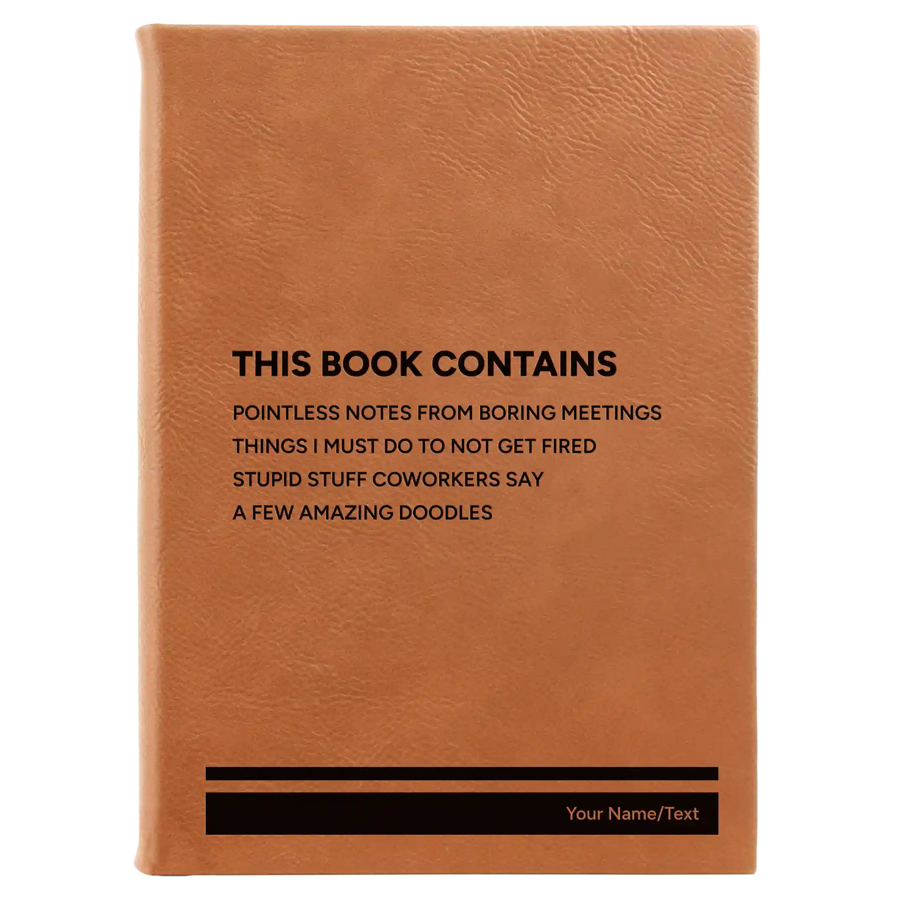 Large rawhide leatherette journal laser etched with 'This Book Contains' design