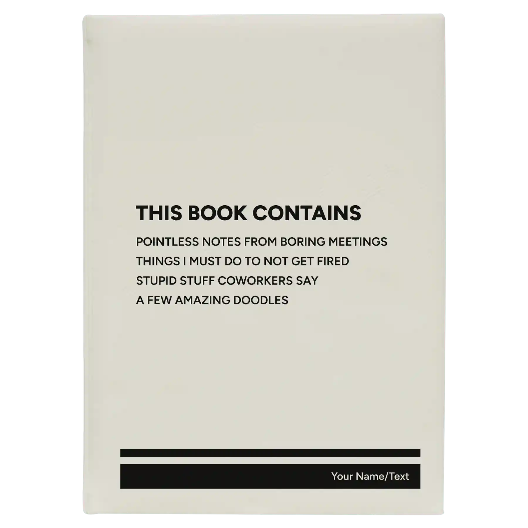 Large white leatherette journal laser etched with 'This Book Contains' design
