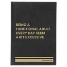 Large black/gold leatherette sketch book laser etched with 'Functional Adult' design