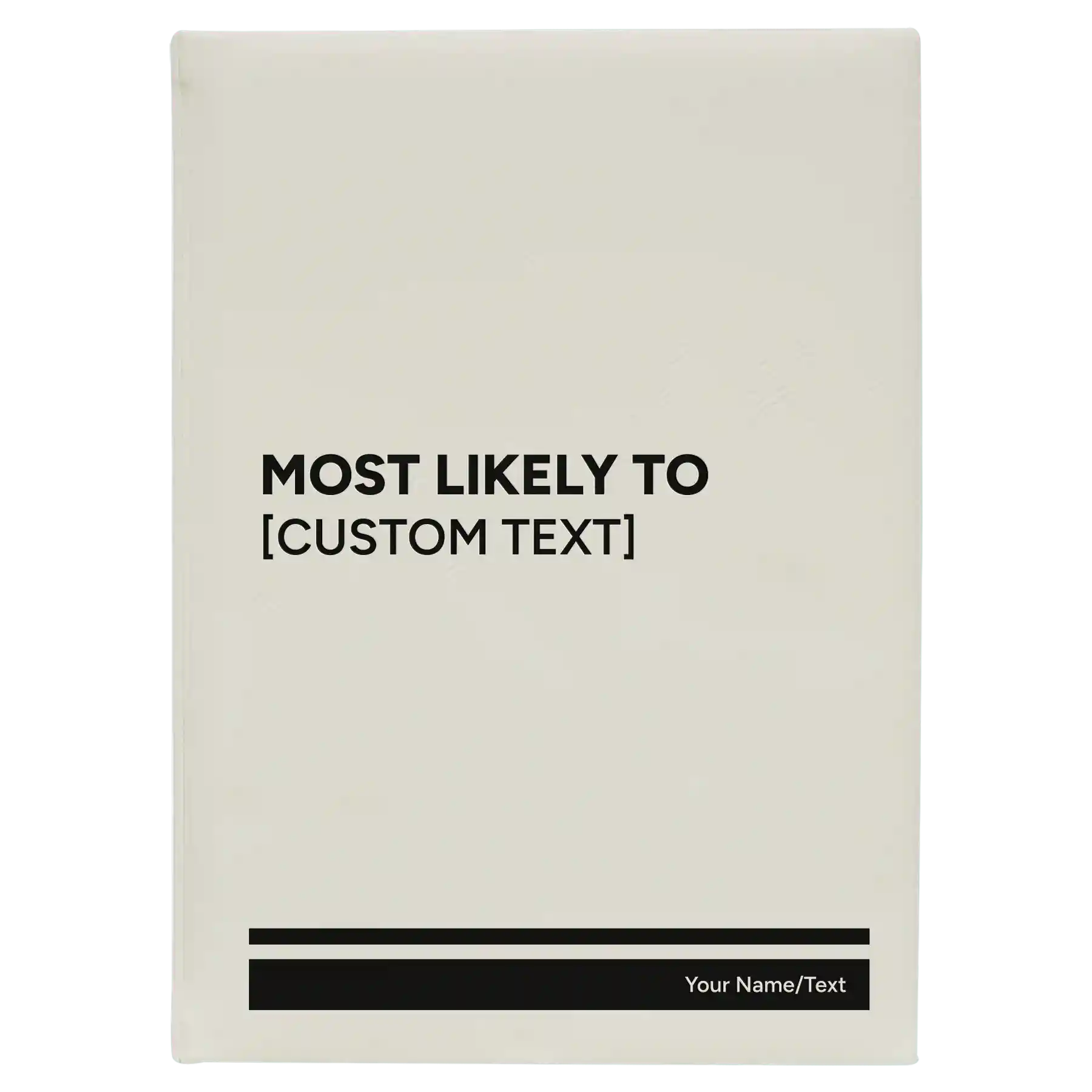 Large white leatherette journal laser etched with 'Most likely to' design