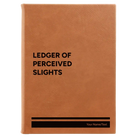 Large rawhide leatherette sketch book laser etched with 'Perceived Slights' design