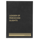 Large black/gold leatherette sketch book laser etched with 'Perceived Slights' design