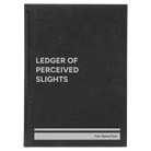 Large black/silver leatherette journal laser etched with 'Perceived Slights' design