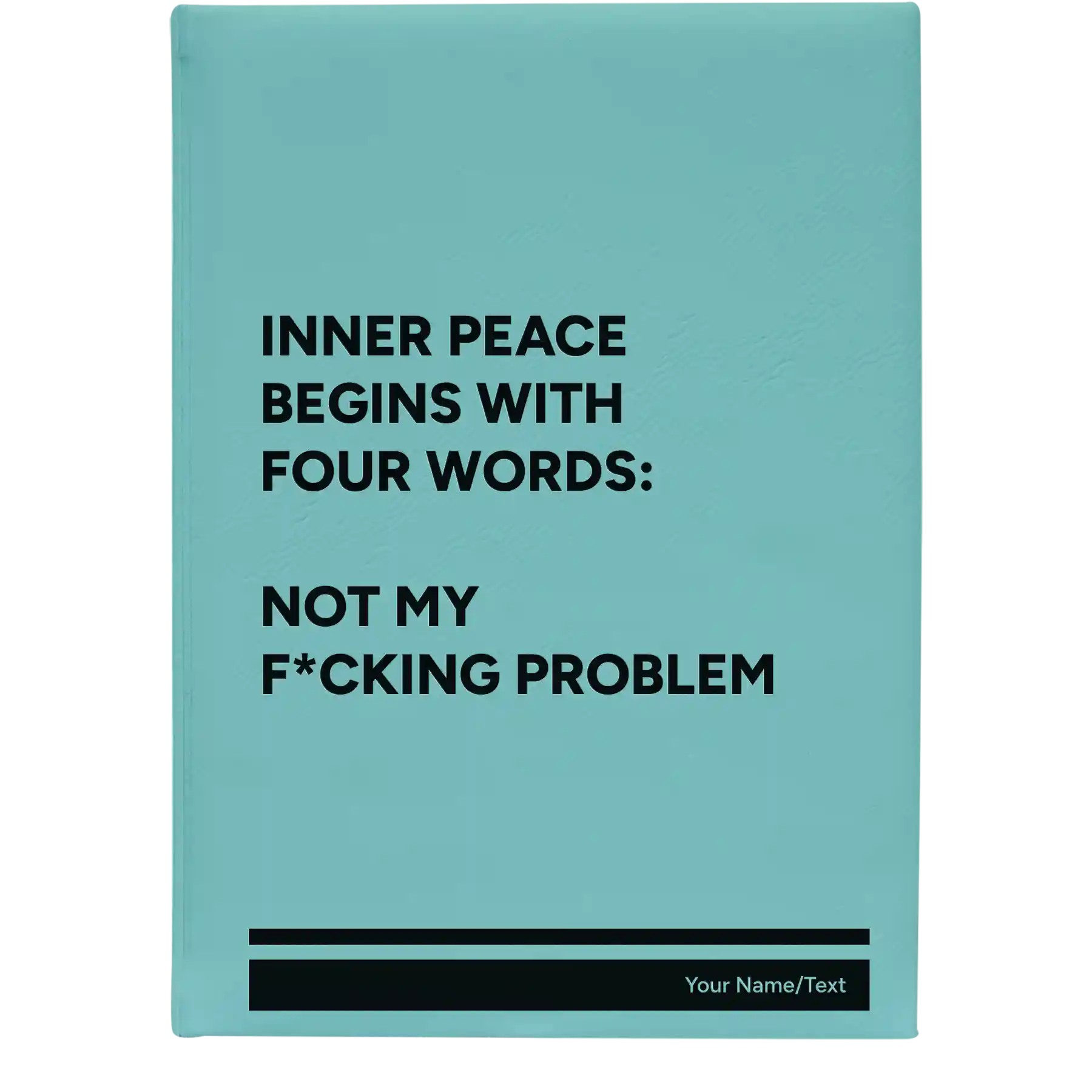 Large teal leatherette journal laser etched with 'Inner Peace' design
