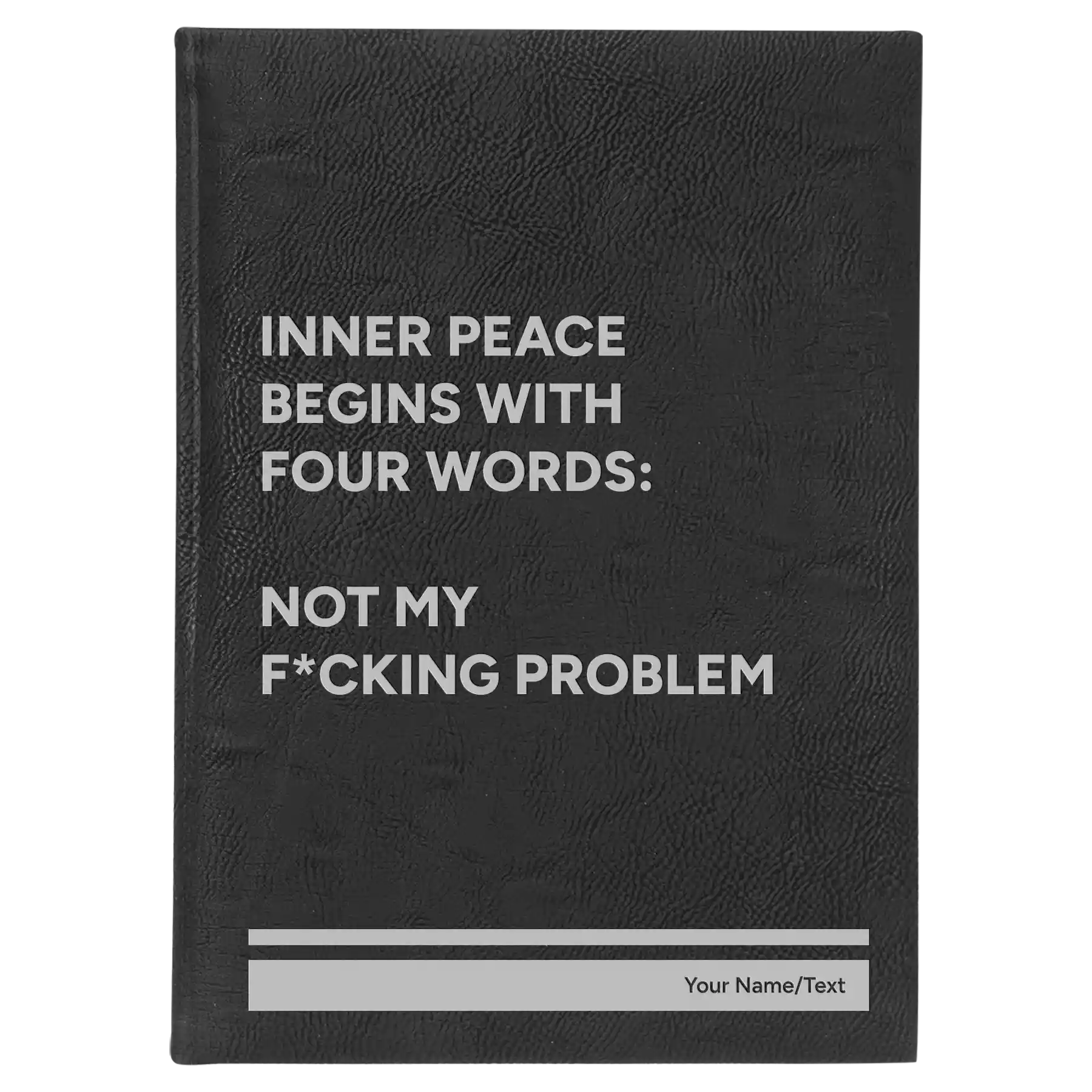Large black/silver leatherette journal laser etched with 'Inner Peace' design