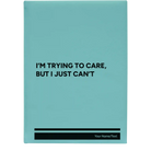 Large teal leatherette sketch book laser etched with 'Trying to Care' design
