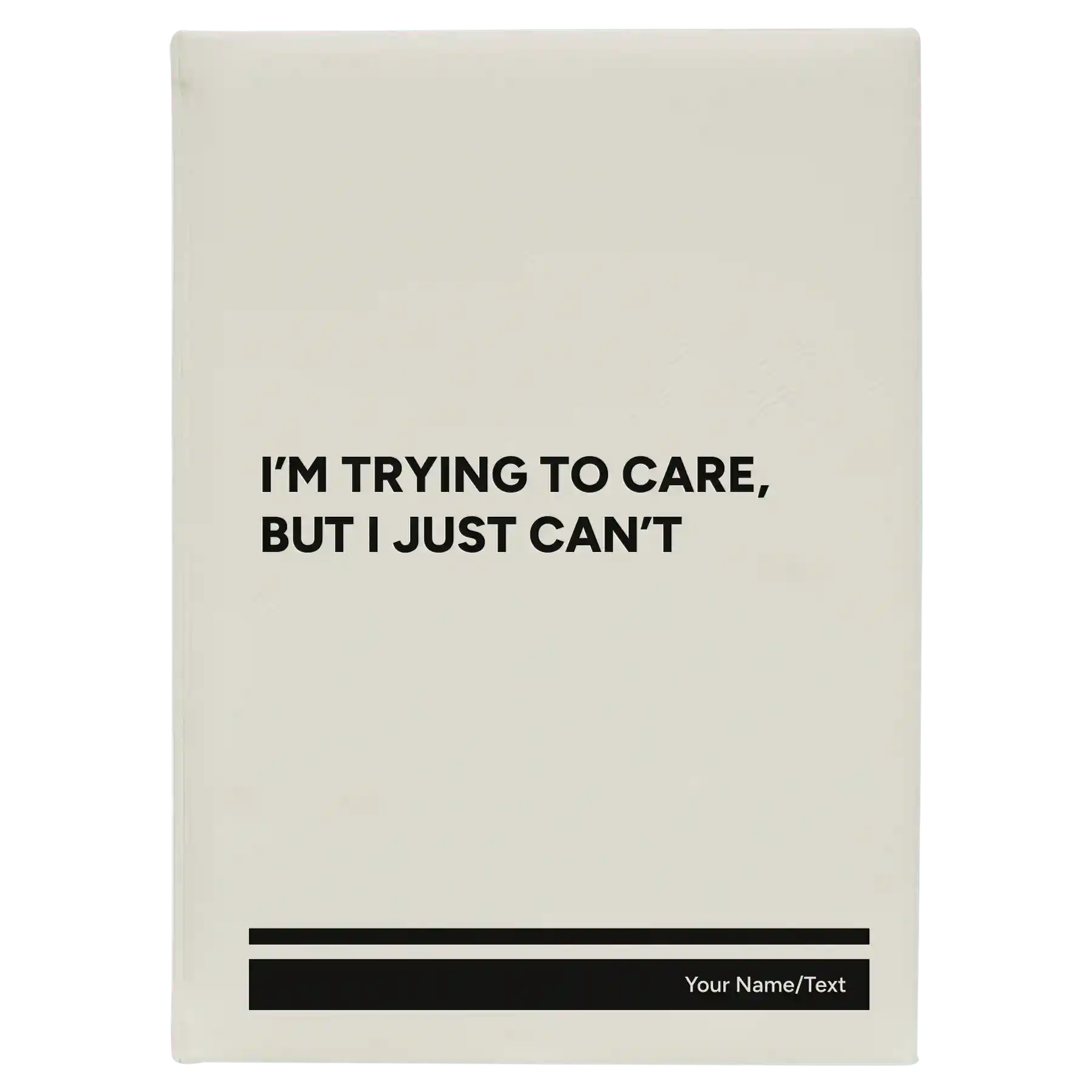 Large white leatherette sketch book laser etched with 'Trying to Care' design