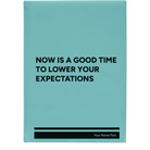 Large teal leatherette sketch book laser etched with 'Lower Your Expectations' design