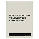 Large white leatherette journal laser etched with 'Lower Your Expectations' design