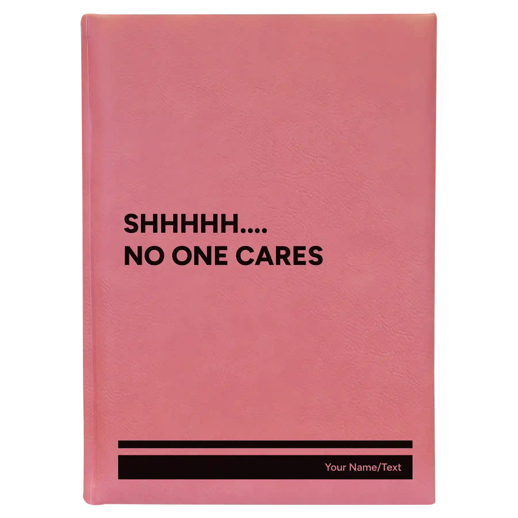 Large pink leatherette sketch book laser etched with 'Shhhh' design