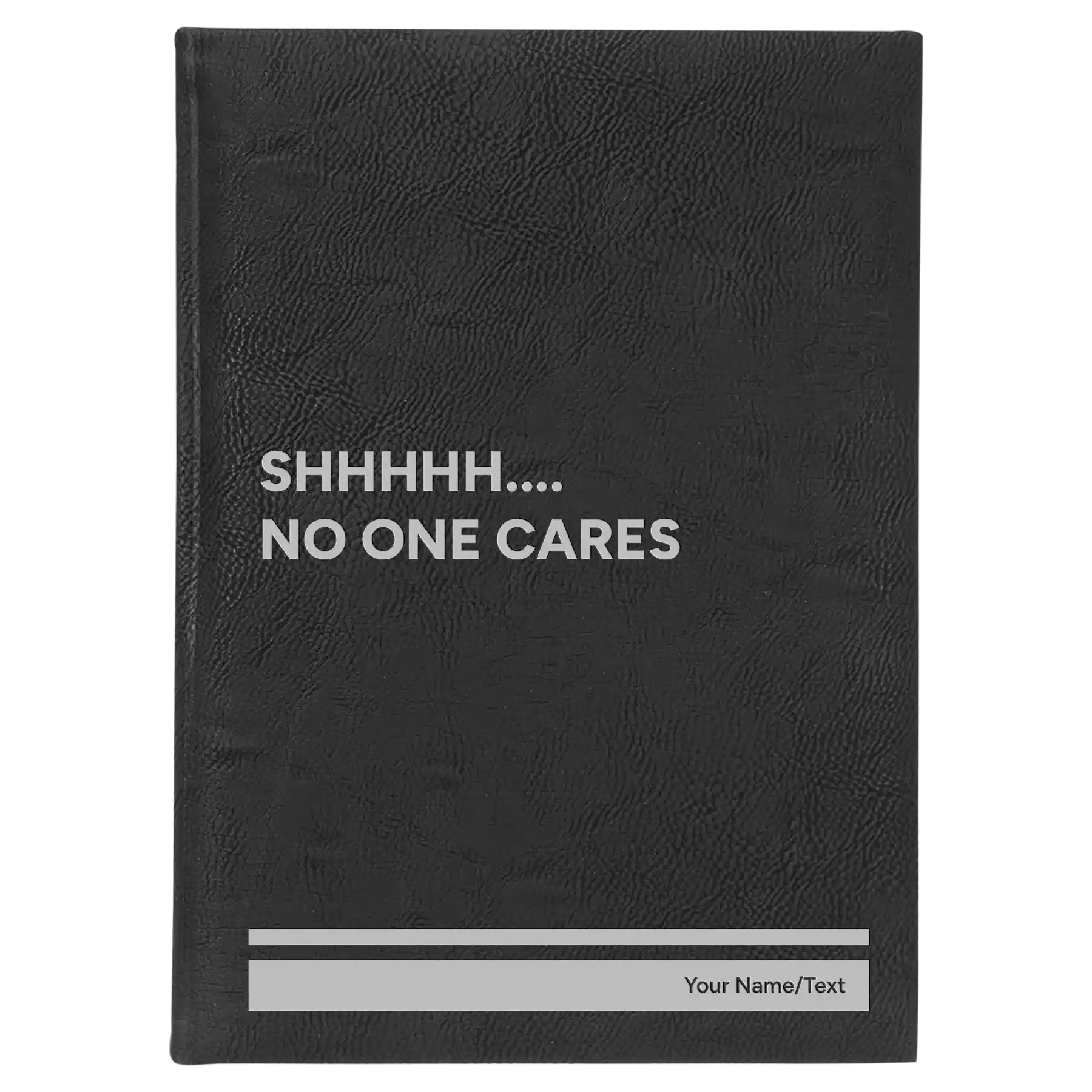 Large black/silver leatherette sketch book laser etched with 'Shhhh' design