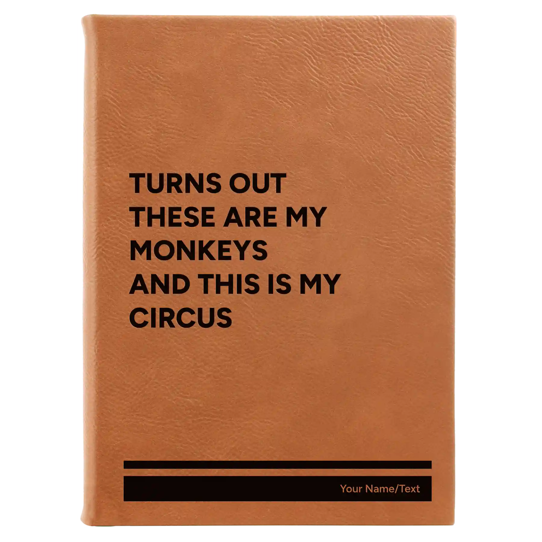 Large rawhide leatherette journal laser etched with 'My Circus' design