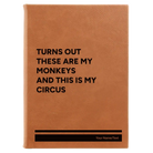 Large rawhide leatherette sketch book laser etched with 'My Circus' design