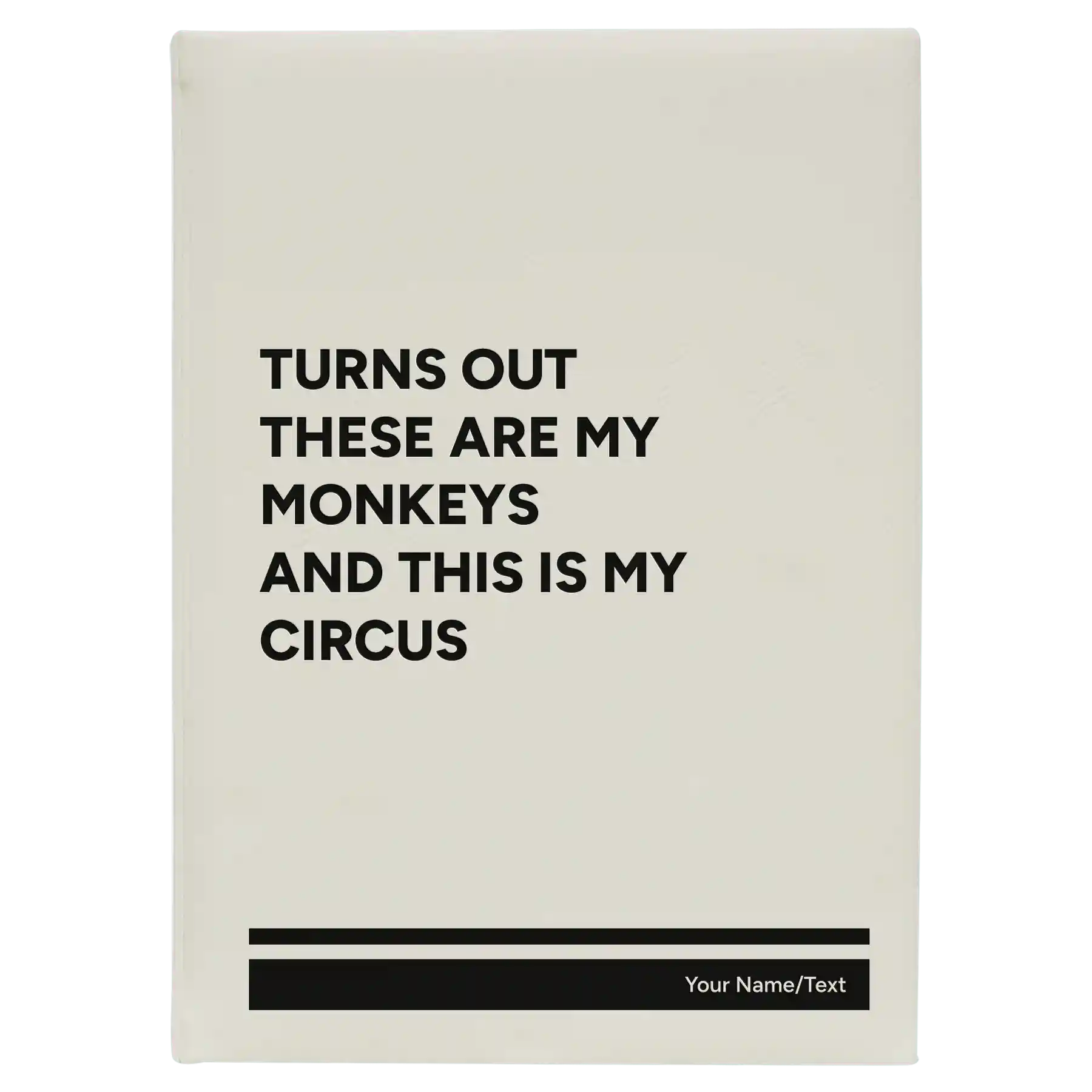 Large white leatherette sketch book laser etched with 'My Circus' design