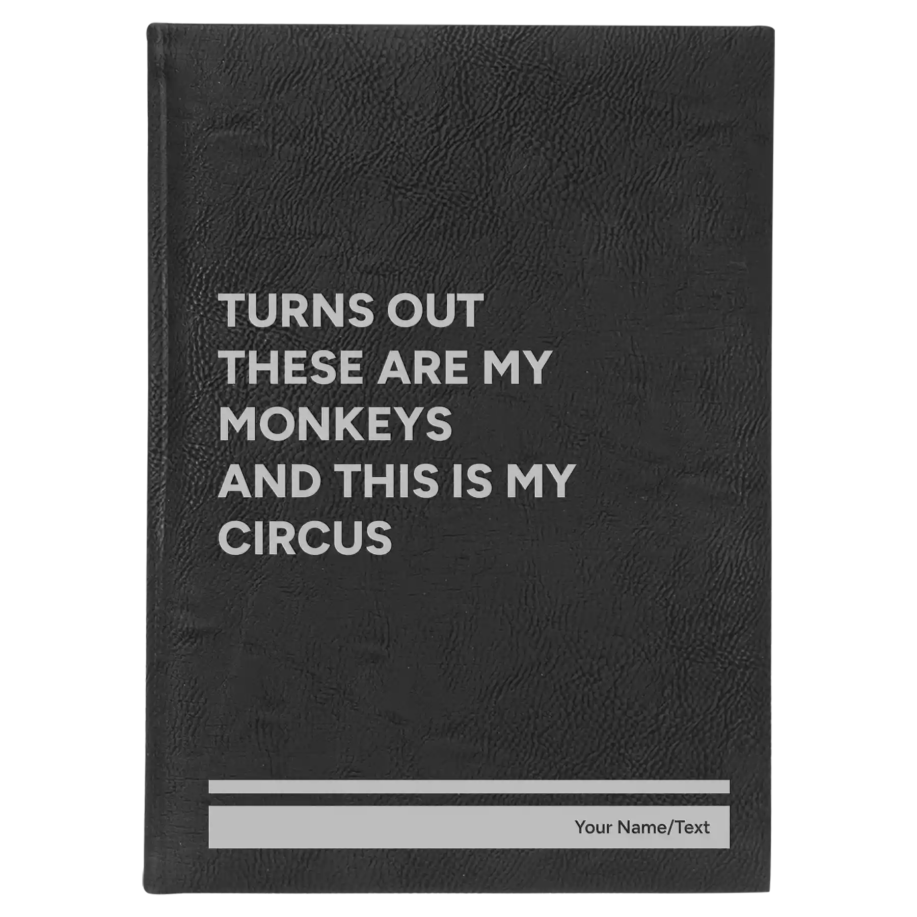 Large black/silver leatherette sketch book laser etched with 'My Circus' design