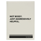 Large white leatherette sketch book laser etched with 'Not Bossy Just Aggressively Helpful' design