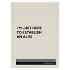 Large white leatherette journal laser etched with 'Establish an Alibi' design