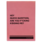 Large pink leatherette sketch book laser etched with 'Quick Question' design