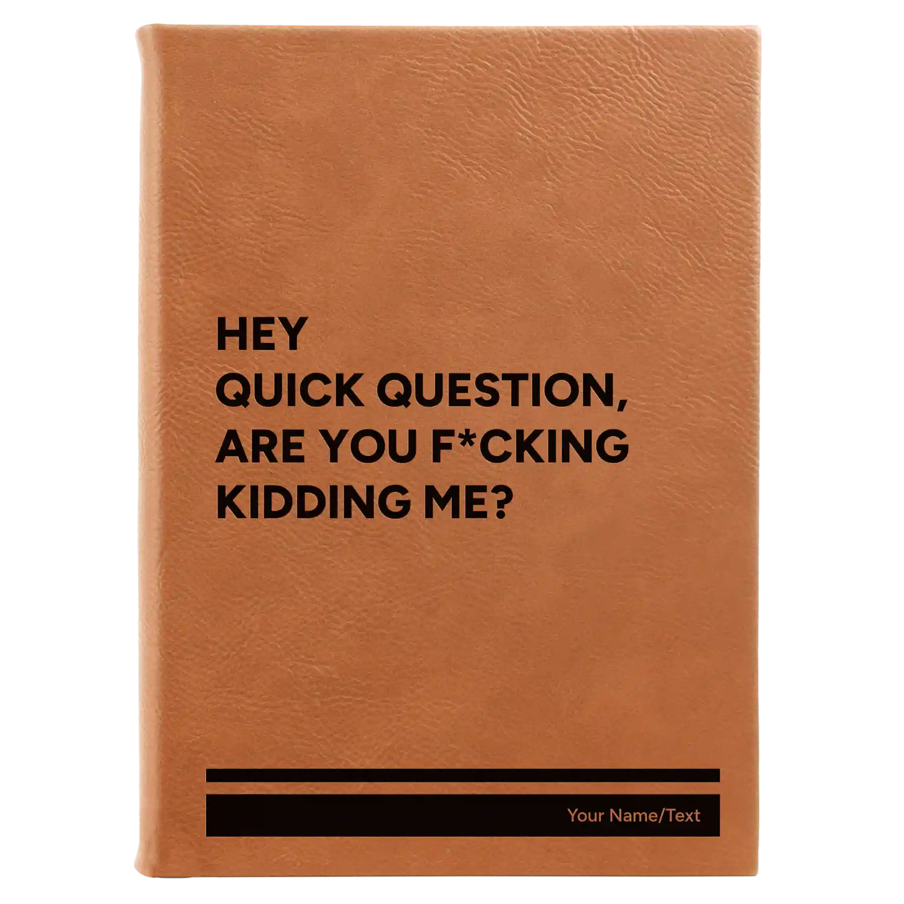 Large rawhide leatherette sketch book laser etched with 'Quick Question' design