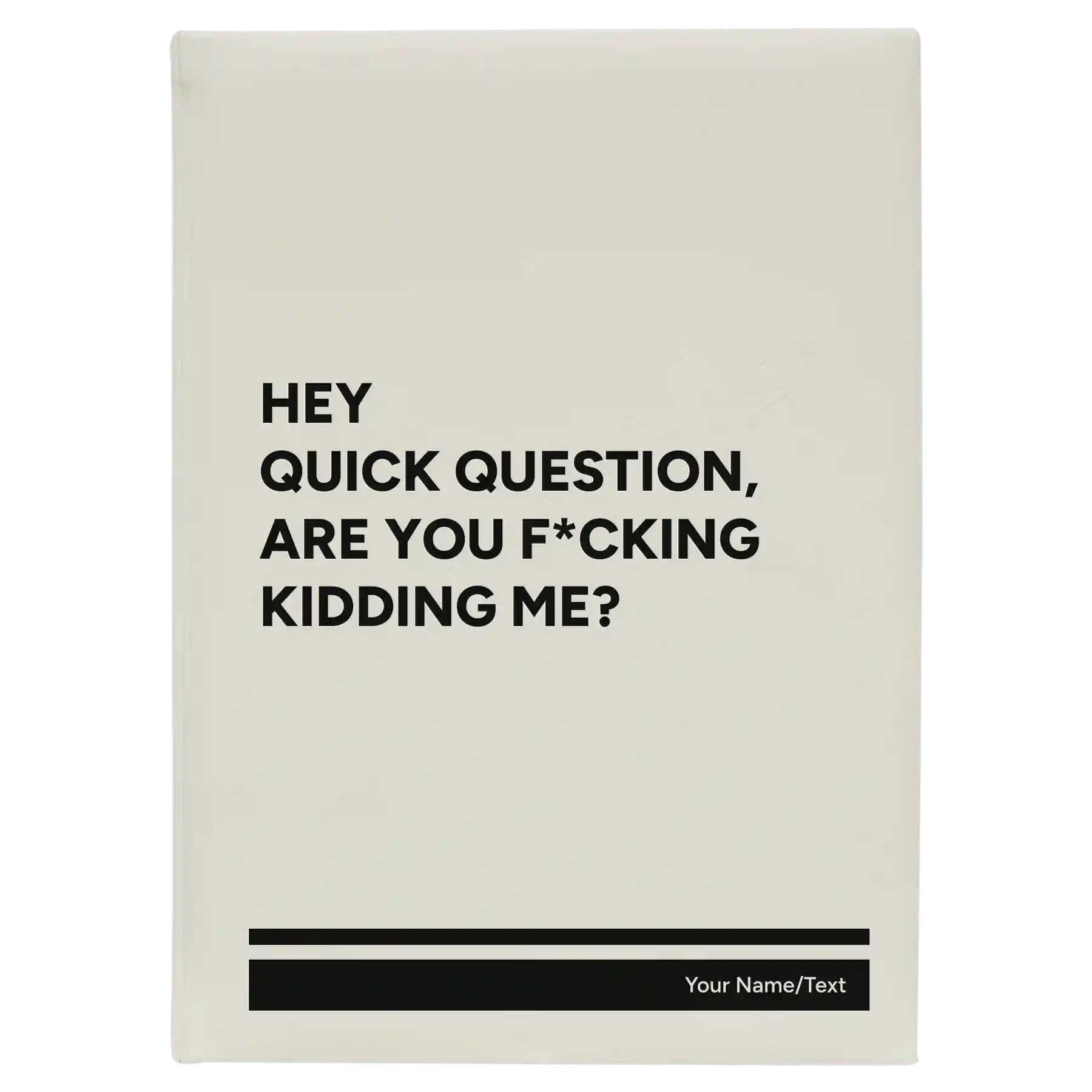 Large white leatherette journal laser etched with 'Quick Question' design