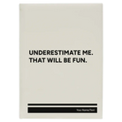 Large white leatherette sketch book laser etched with 'Underestimate Me' design