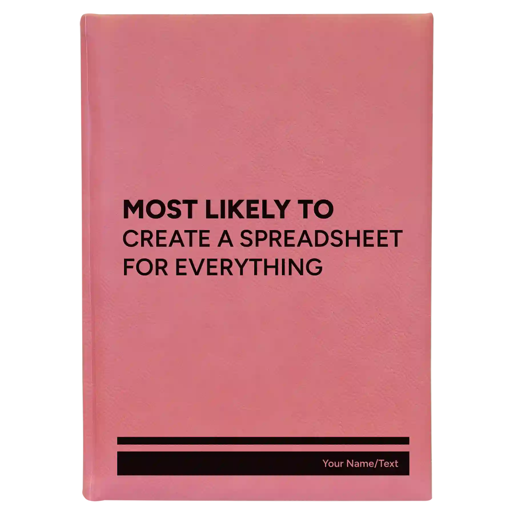 Large pink leatherette sketch book laser etched with 'Create a Spreadsheet' design