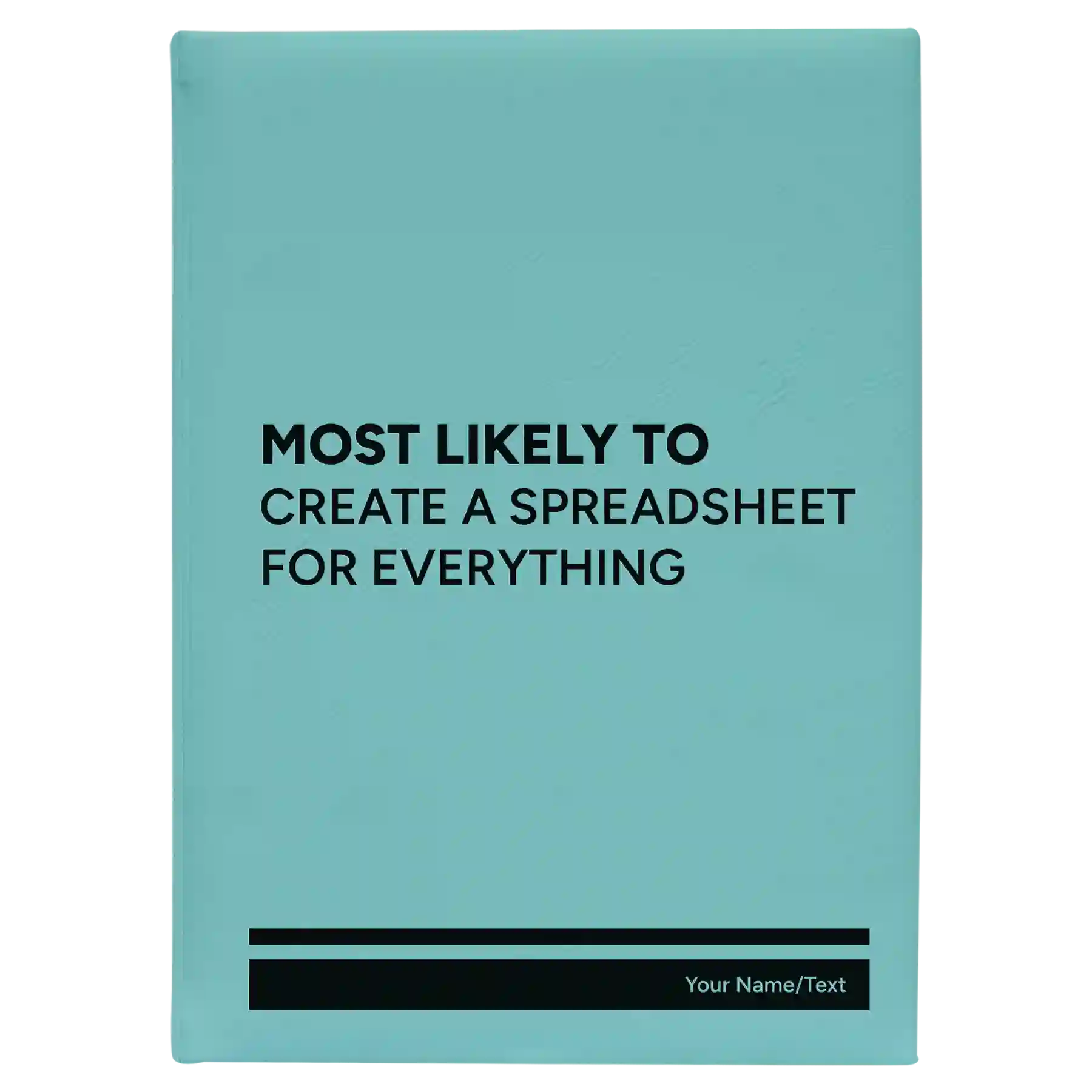 Large teal leatherette journal laser etched with 'Create a Spreadsheet' design