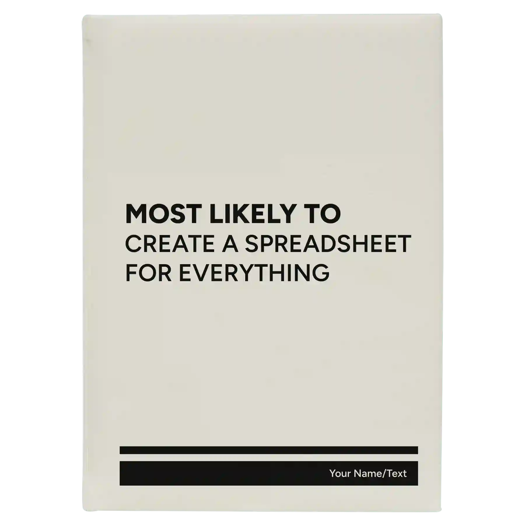 Large white leatherette journal laser etched with 'Create a Spreadsheet' design