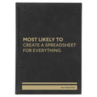 Large black/gold leatherette journal laser etched with 'Create a Spreadsheet' design