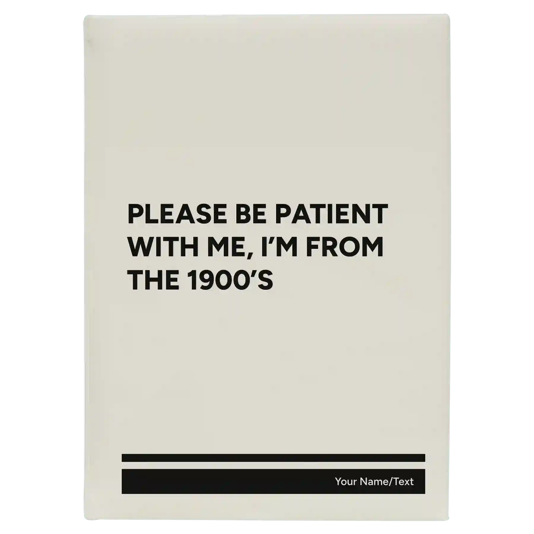 Large white leatherette journal laser etched with 'Please Be Patient' design