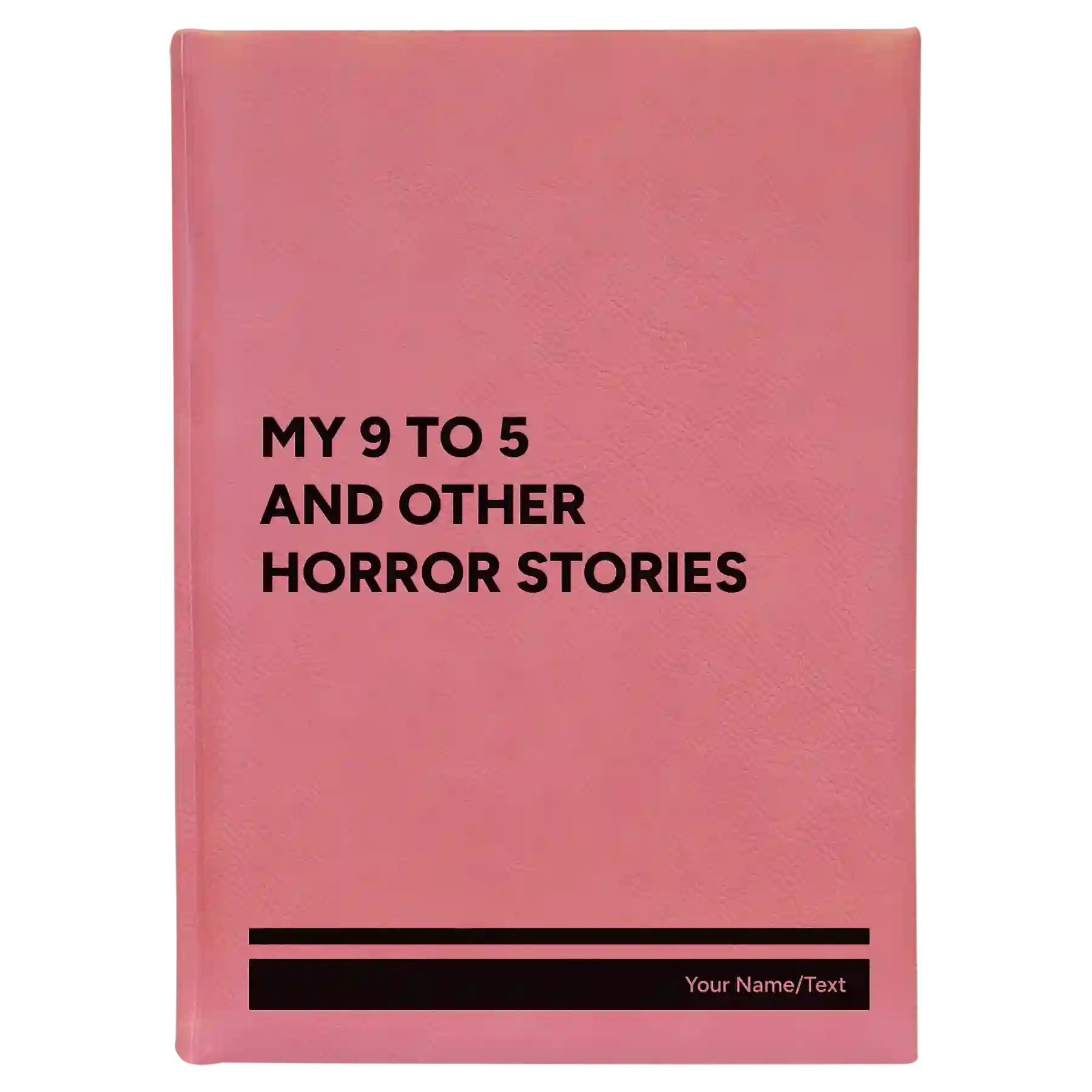 Large pink leatherette sketch book laser etched with '9 to 5 Horror' design