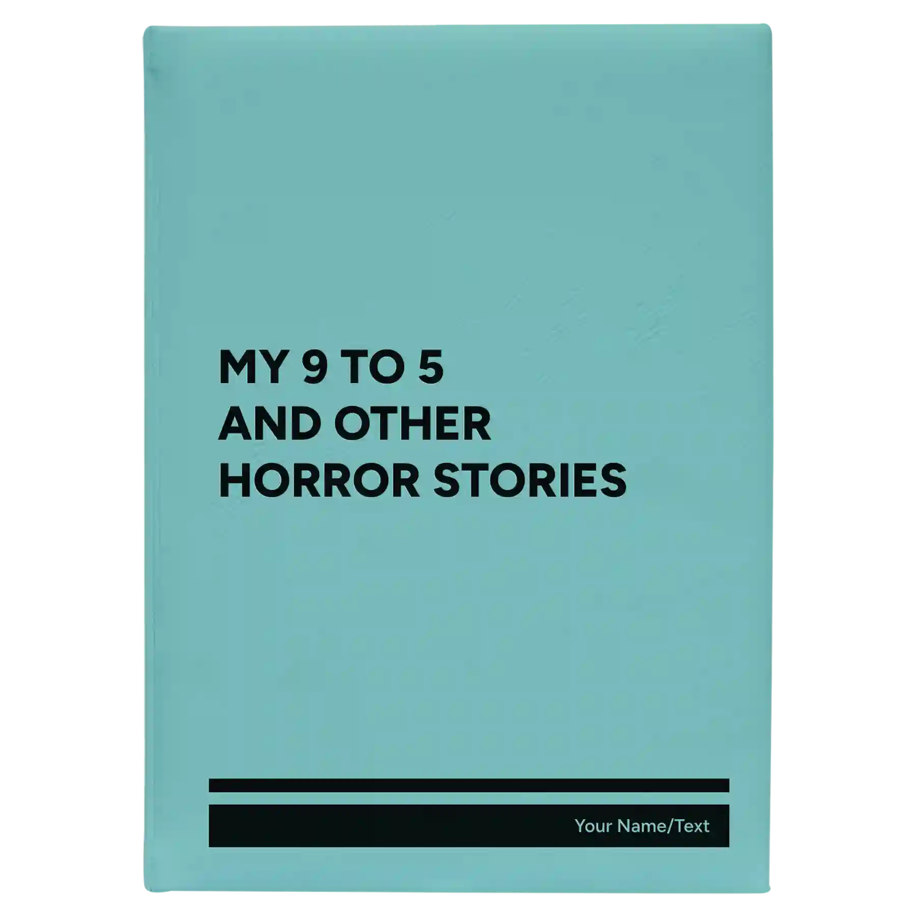 Large teal leatherette sketch book laser etched with '9 to 5 Horror' design
